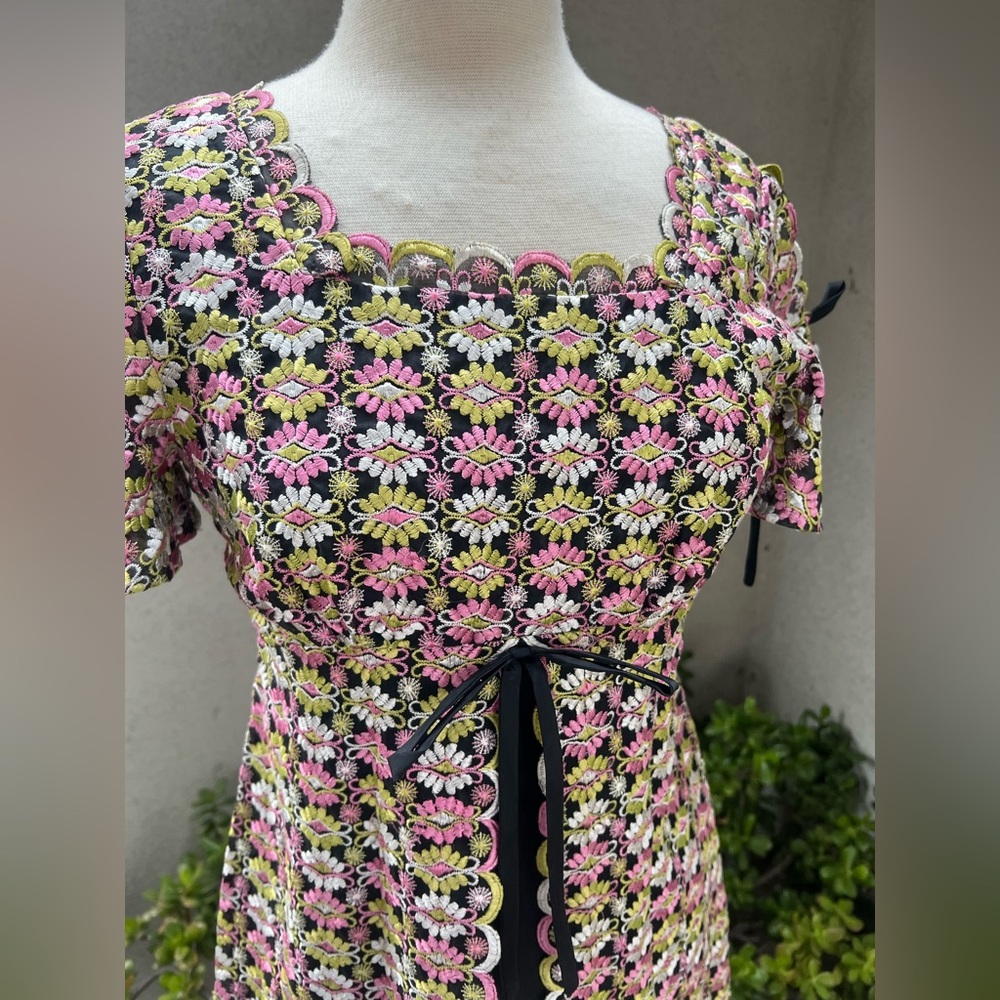 Vintage 70s maxi dress empire waist embroidered lace black lining Sz XS handmade - Picture 7 of 13